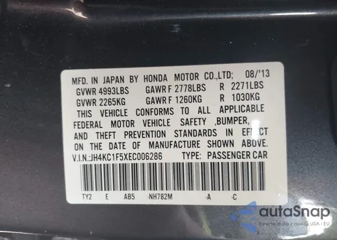 2014 Acura Rlx from USA, damaged, VIN JH4KC1F5XEC006286